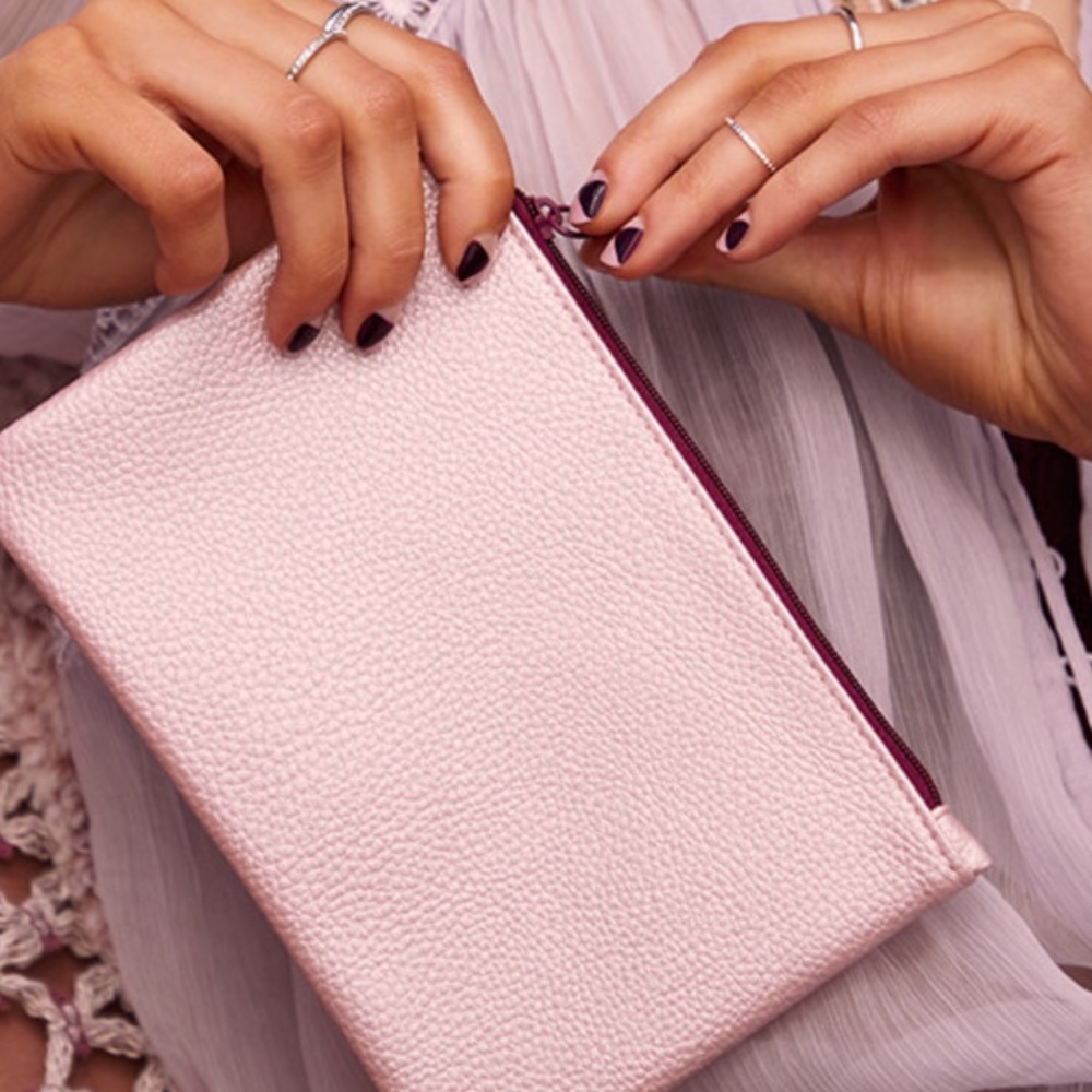 Ipsy Pink Faux Pebbled Leather Glam Cosmetic Bag